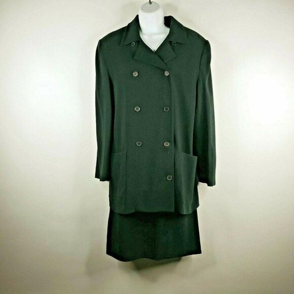 Vintage 80s Burberrys Womens Black Wool Cashmere Jacket Skirt Suit Set Size 10 - Picture 2 of 12